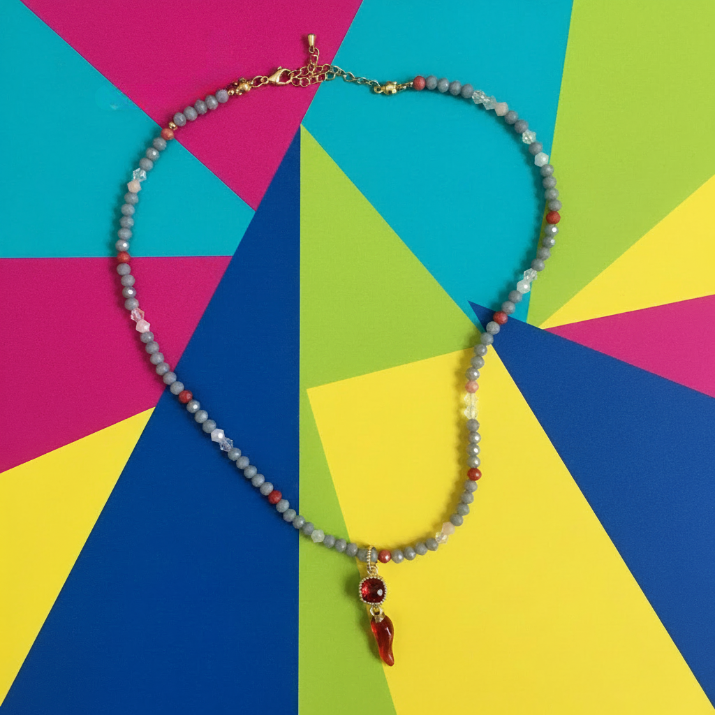Cielo e Corallo – Collana Cristalli con Cornetto