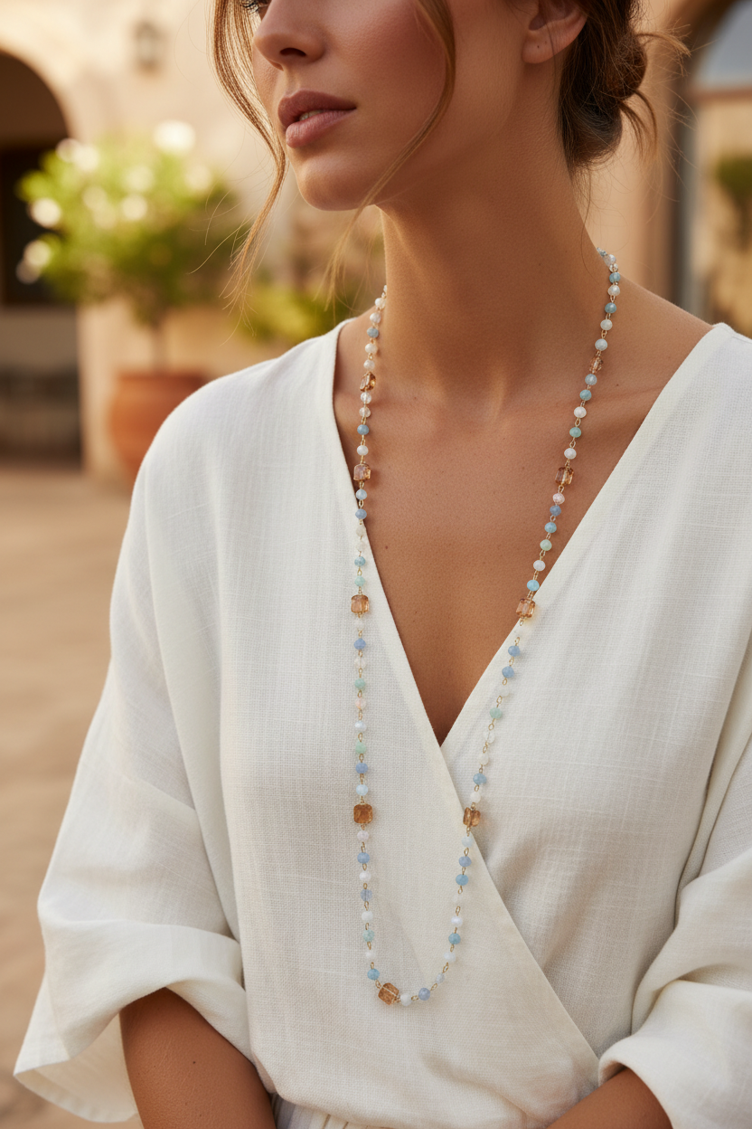 Collana cristalli azzurri indossata