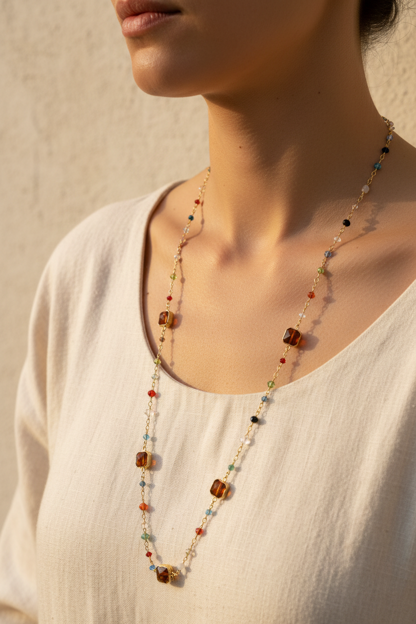 Collana multicolor 75cm indossata