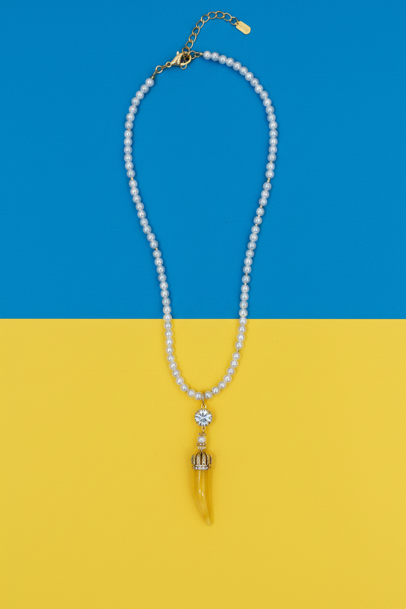 Collana Perle e Corno Senape
